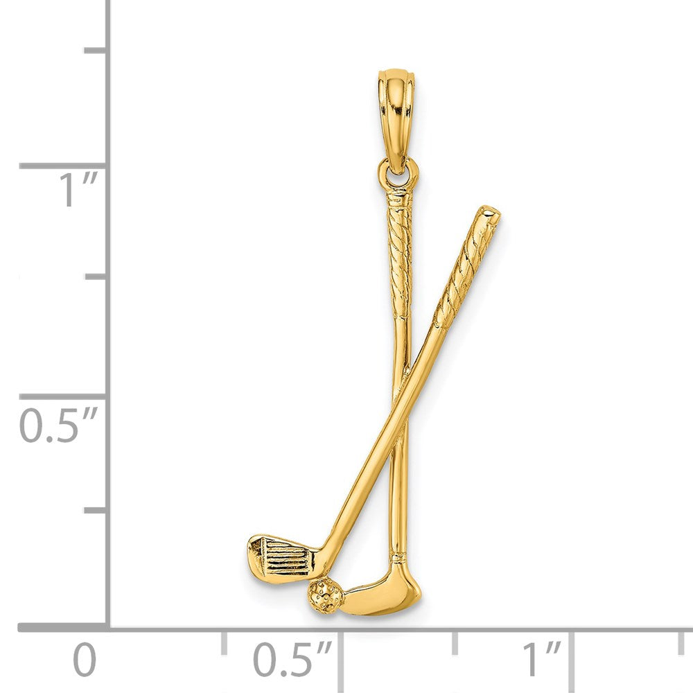 14k Yellow Gold 10.7 mm 3-D Double Golf Clubs with Ball Charm (1.09 grams)