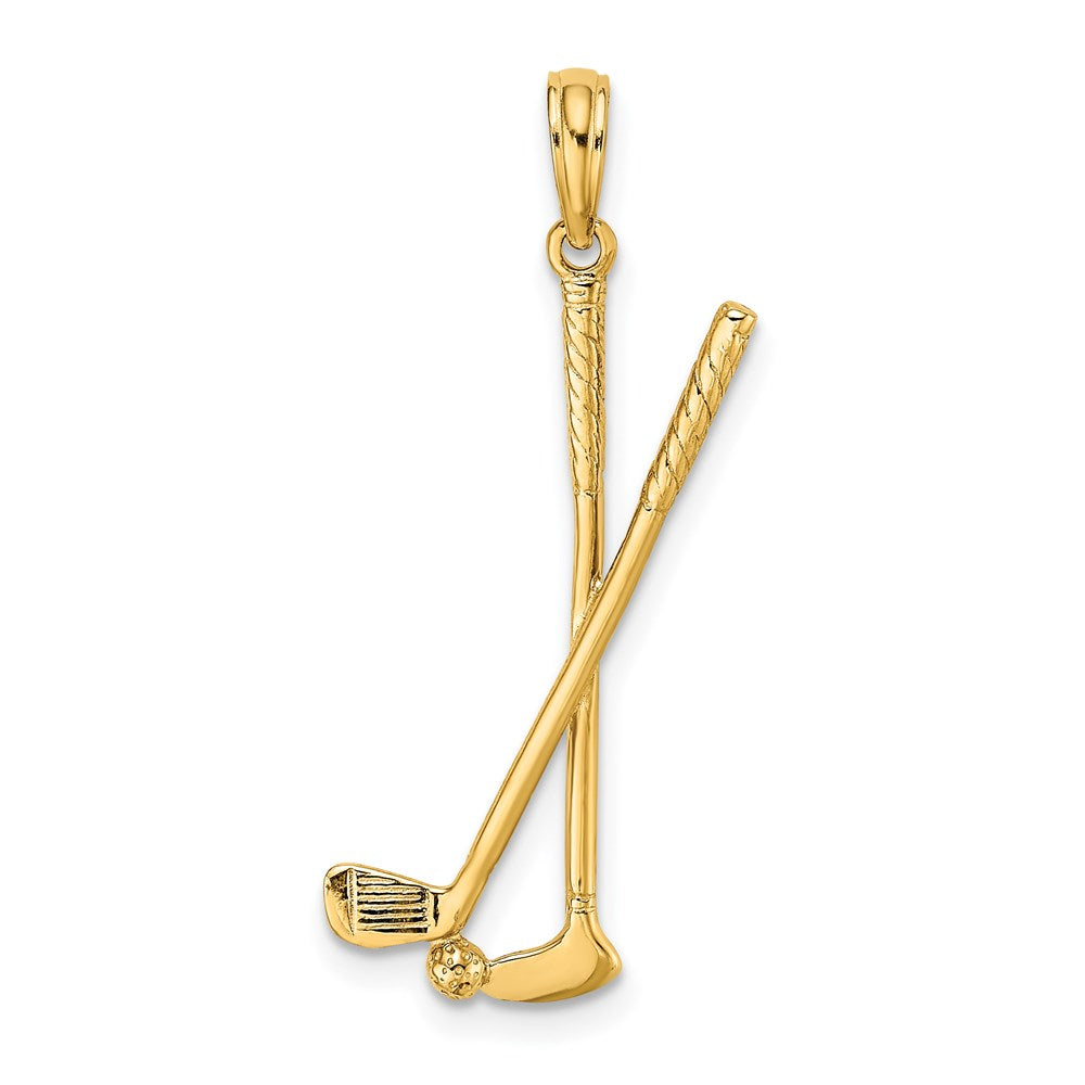 14k Yellow Gold 10.7 mm 3-D Double Golf Clubs with Ball Charm (1.09 grams)