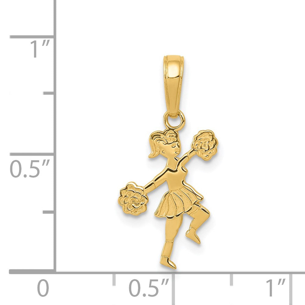 14k Yellow Gold 10 mm Cheerleader with Pom-Poms Pendant (0.7 grams)