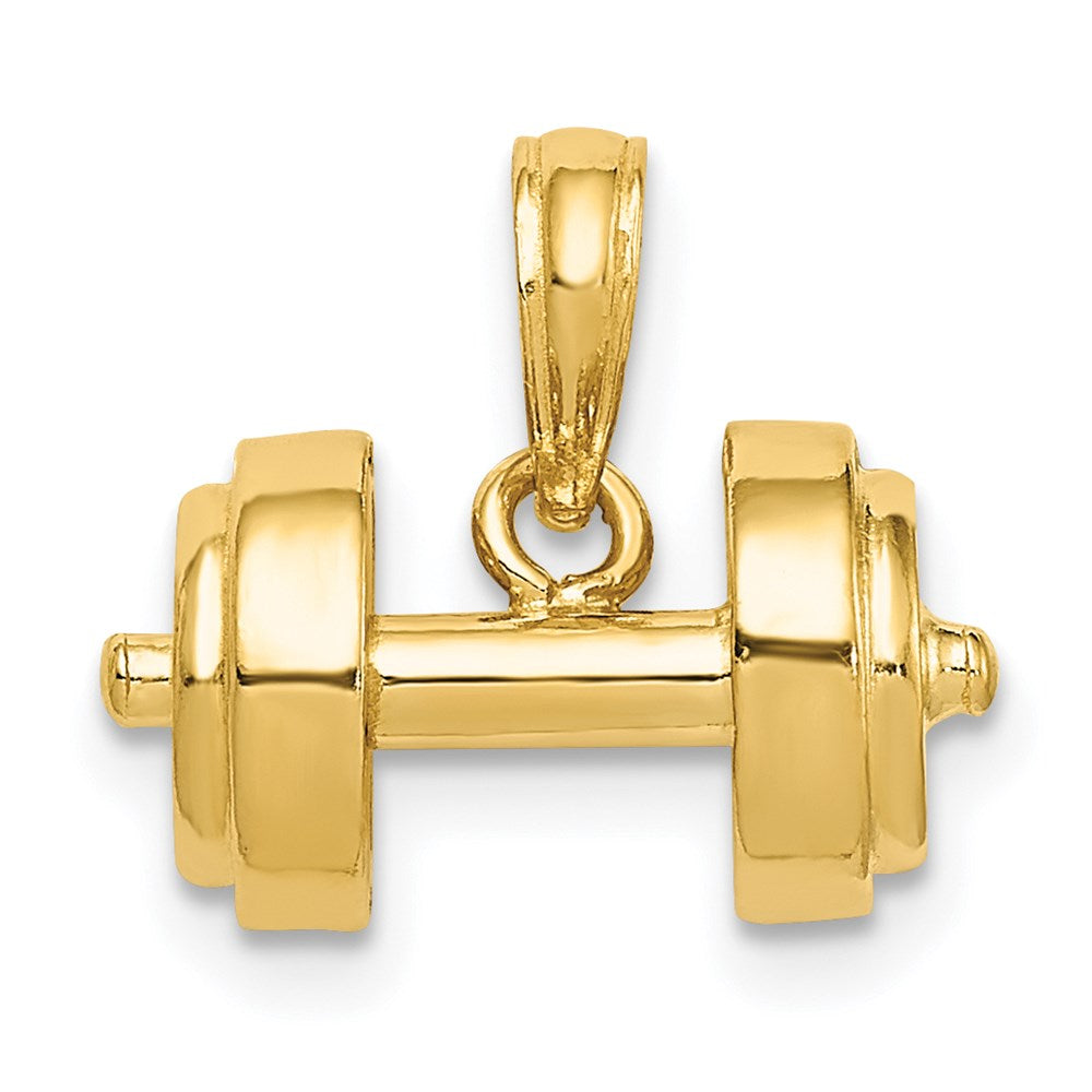 14k Yellow Gold 15 mm 3-D Single Barbell Pendant (2.95 grams)