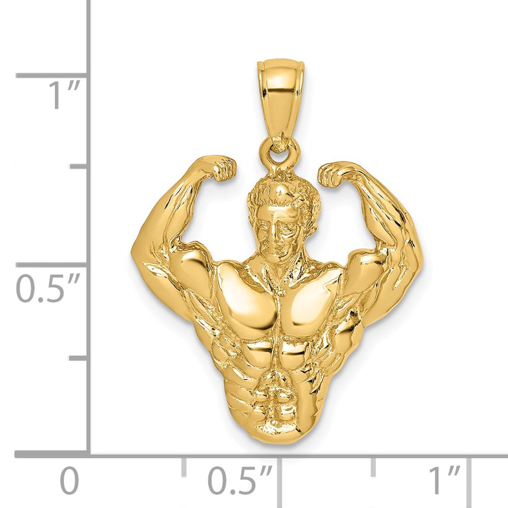 14k Yellow Gold 20 mm 3-D Bodybuilder Waist Up Pendant (8.09 grams)