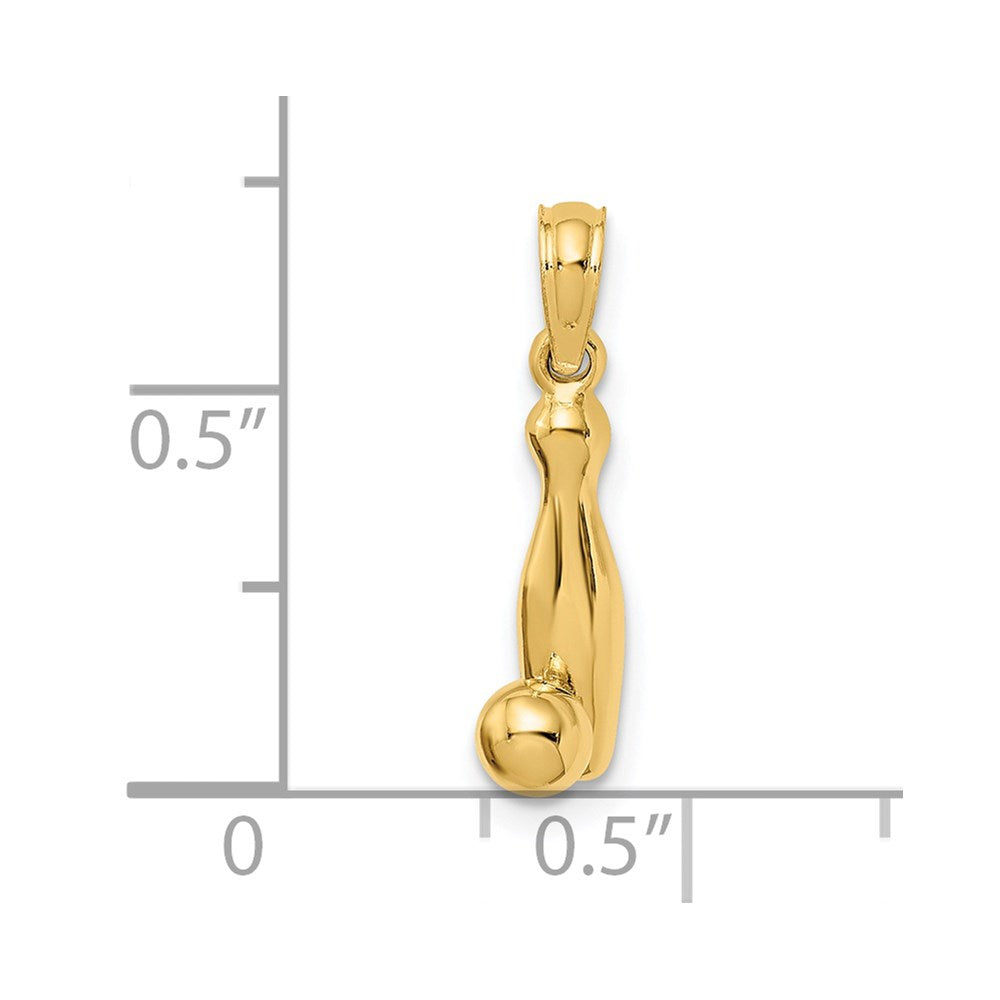 14k Yellow Gold 6.7 mm 3-D Bowling Pin and Ball Charm (1.6 grams)