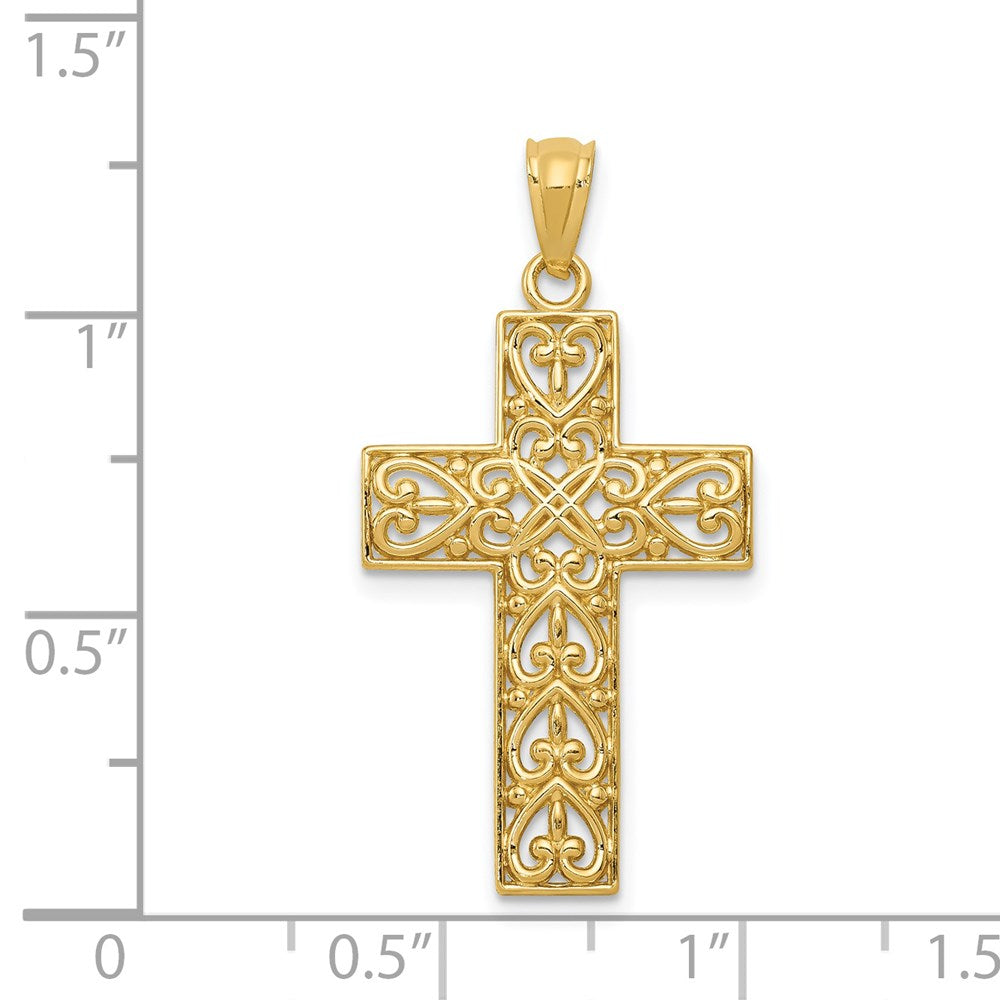 14k Yellow Gold 17 mm Diamond-cut Filigree Cross Pendant (1.06 grams)