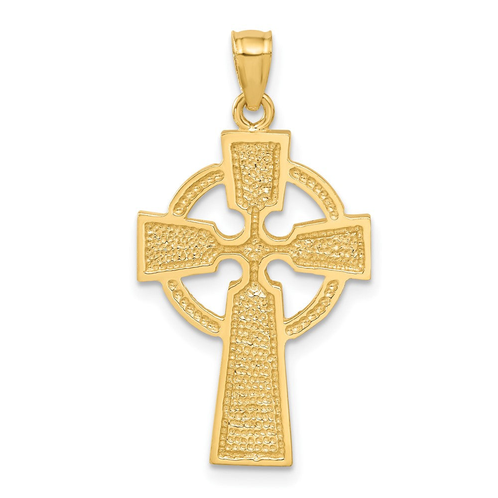 14k Yellow Gold 17 mm Diamond-cut Celtic Cross Pendant (2.48 grams)