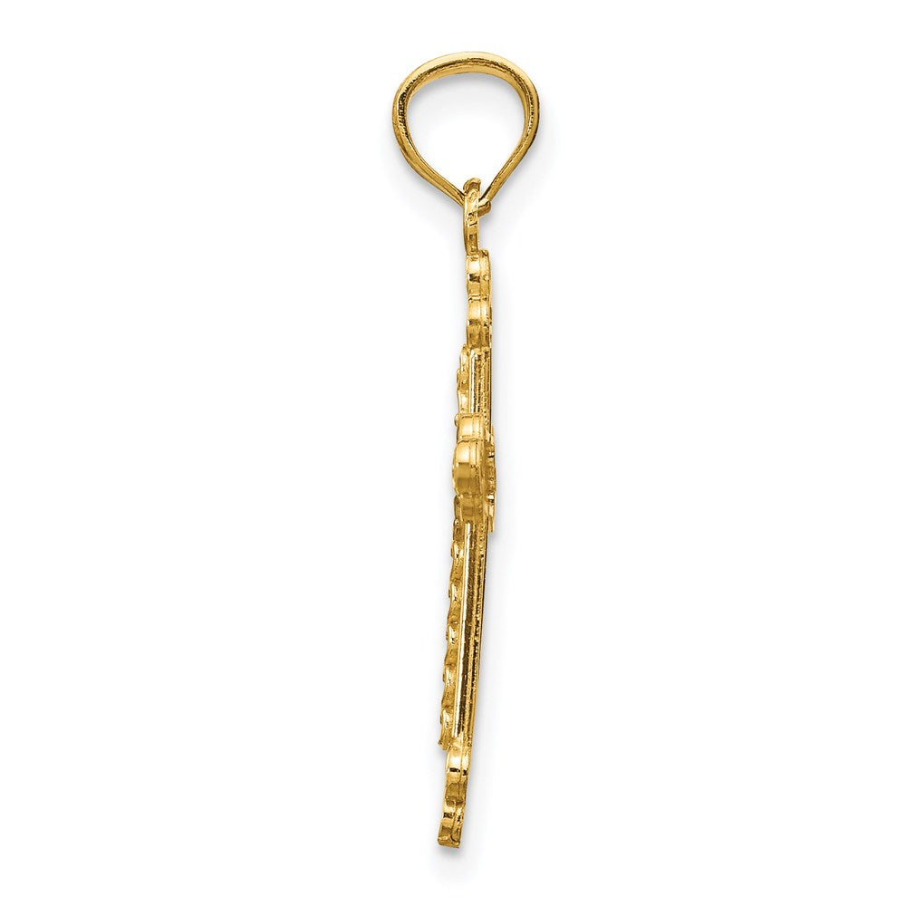 14k Yellow & Rhodium 16 mm  Budded Cross Pendant (0.48 grams)