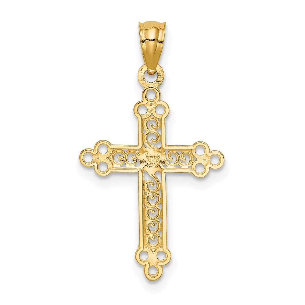 14k Yellow & Rhodium 16 mm  Budded Cross Pendant (0.48 grams)