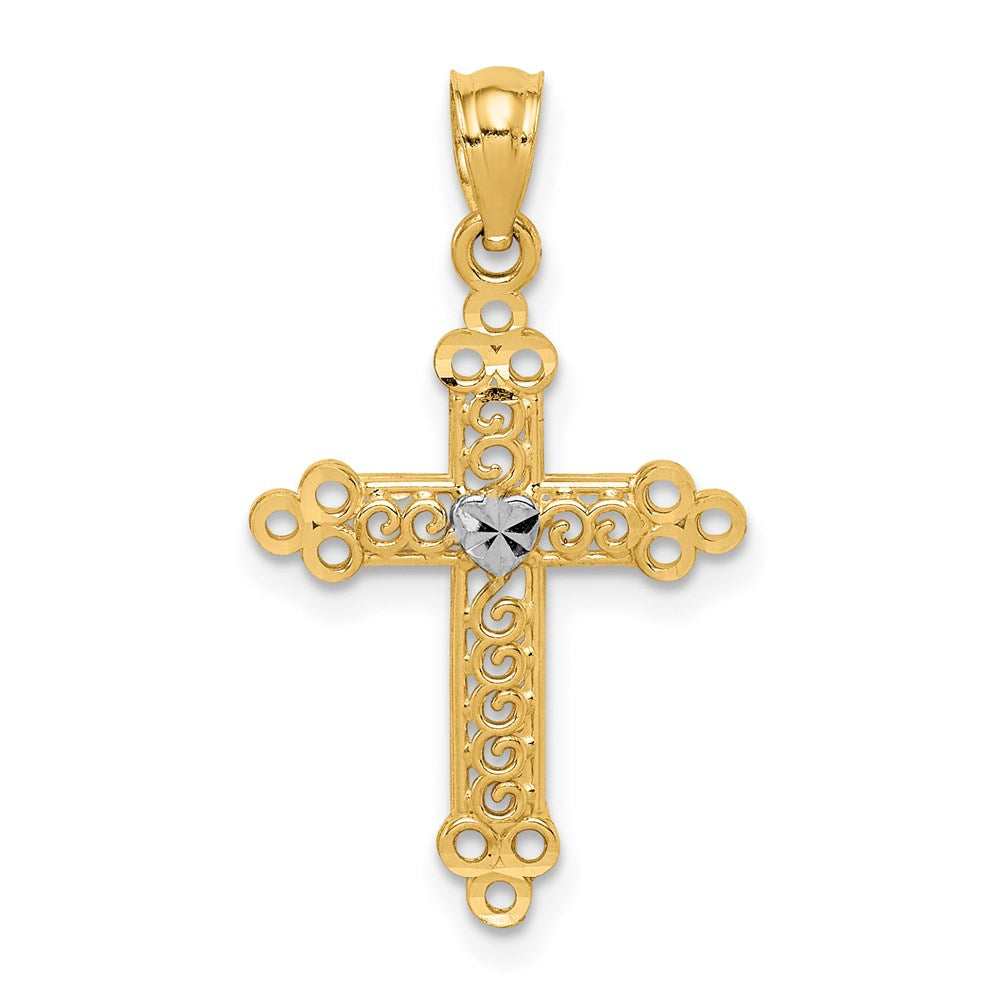 14k Yellow & Rhodium 16 mm  Budded Cross Pendant (0.48 grams)