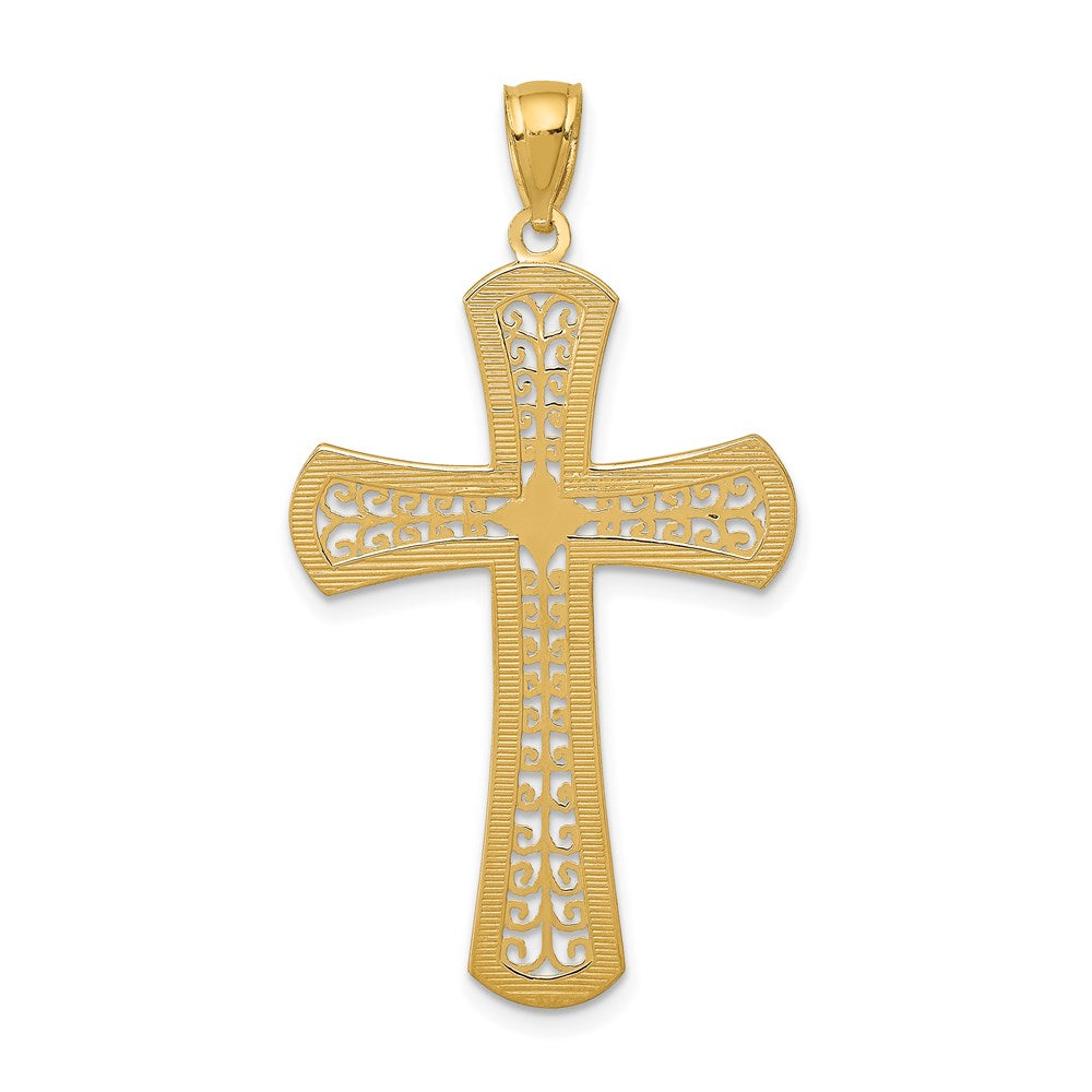 14k Yellow Gold 23 mm Diamond-cut Filigree Cross Pendant (1.47 grams)
