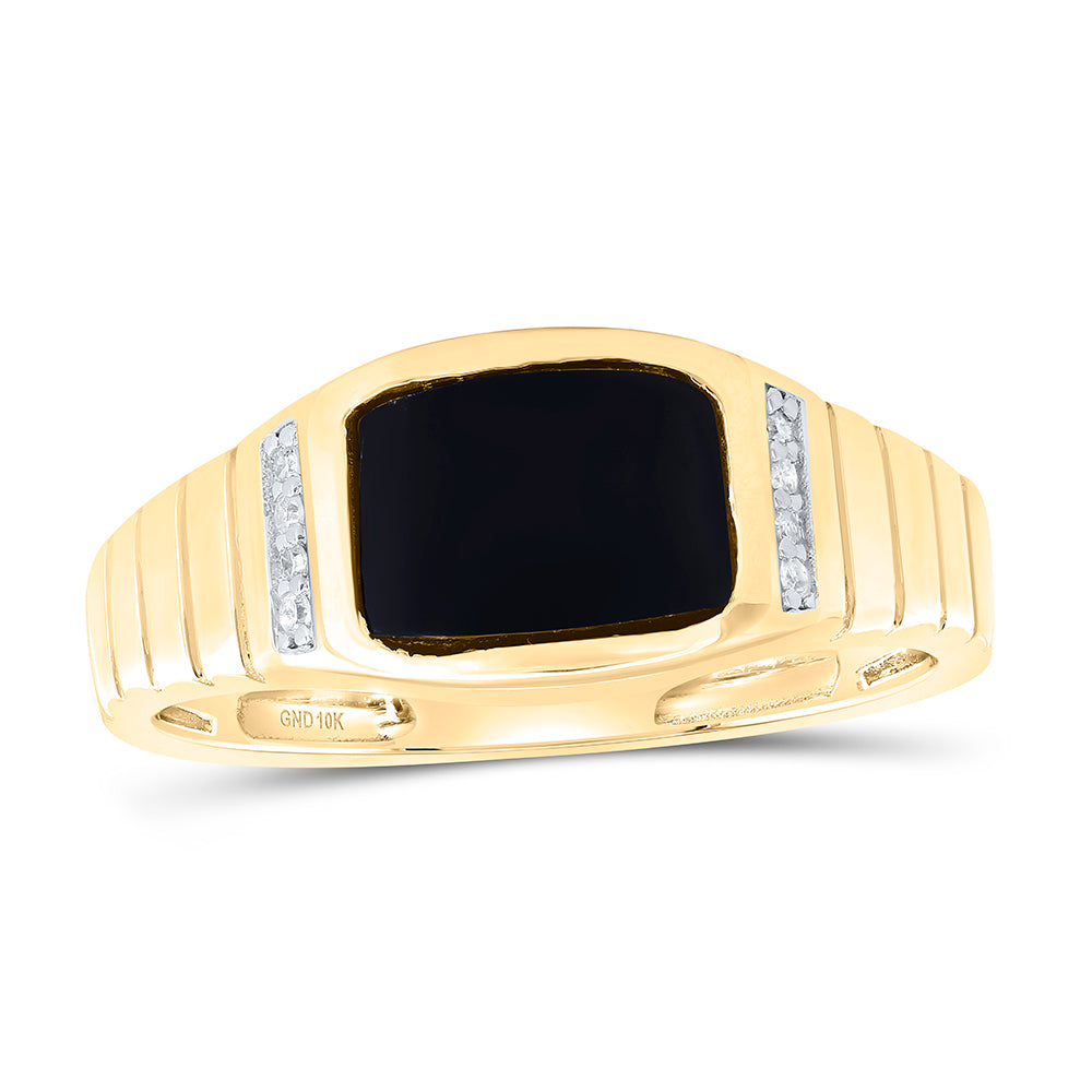 1/20Ctw-Diamond P1-9X7 Mm-Rectangle Onyx Black Mens Ring (3.81 grams)