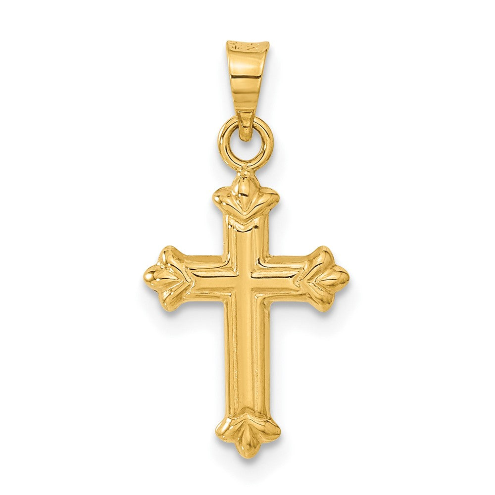 14k Yellow Gold 11 mm Fleur de Lis Hollow Cross Charm (0.42 grams)