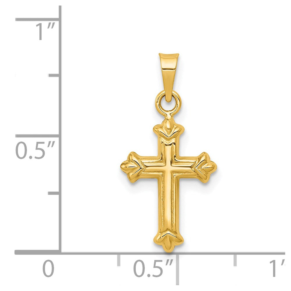 14k Yellow Gold 11 mm Fleur de Lis Hollow Cross Charm (0.42 grams)