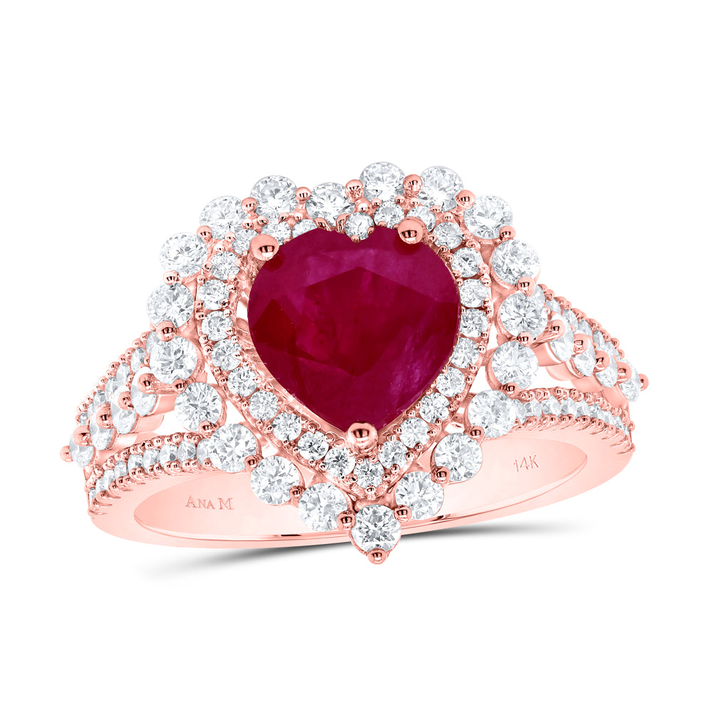 1Ctw-Dia Ana M 8.0 X 8.10 Mm Ru-Heart Nat Gem Ring (5.78 grams)