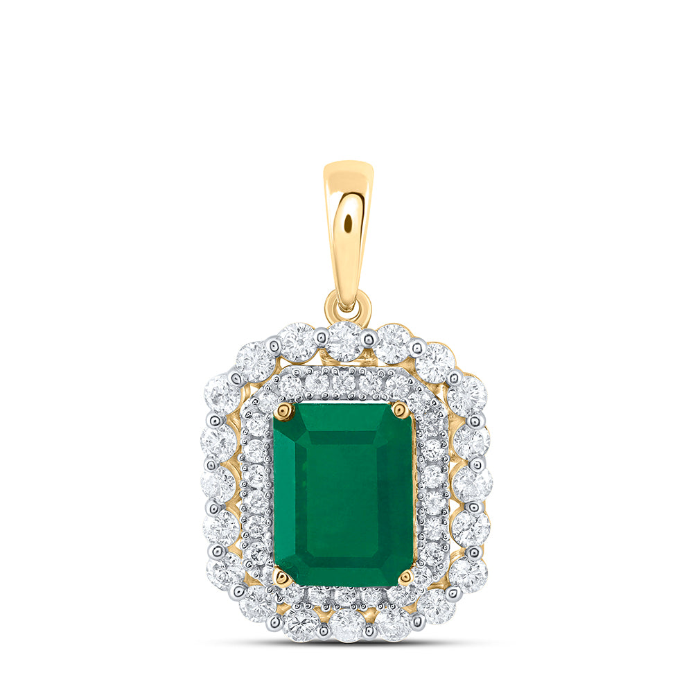 14Kt Gold 1/2Ctw-Dia Ana M 8 X 6 Mm Em-Em Nat Gem Pendant