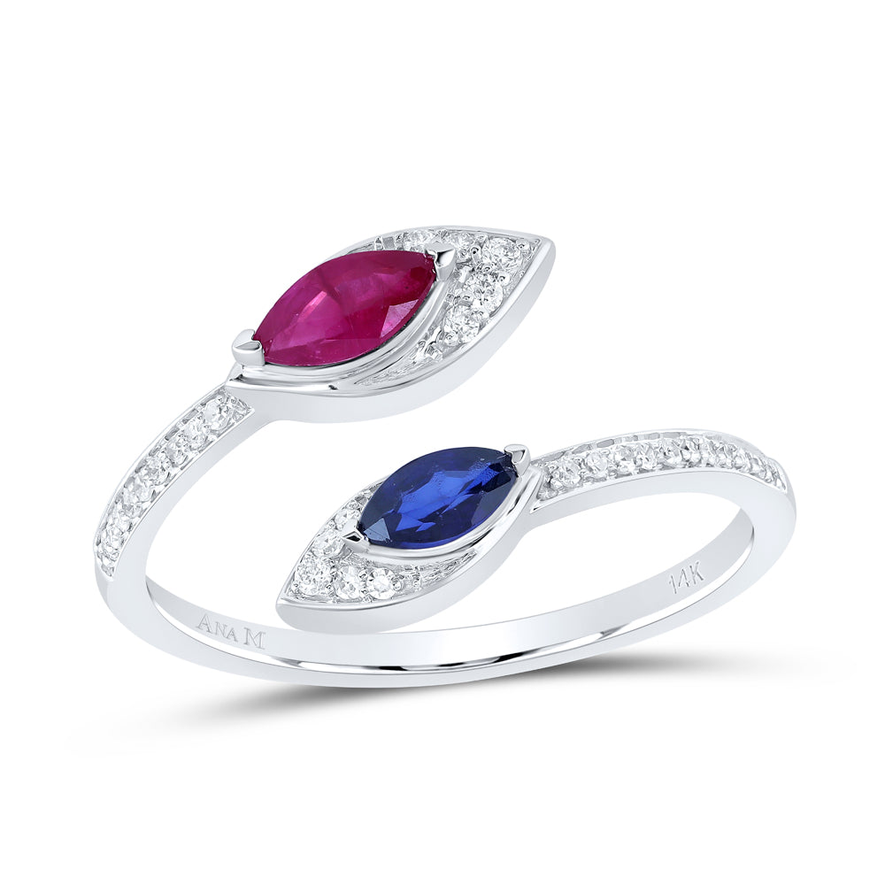 1/10Ctw-Dia Ana M 1/2Ctw Mq-Bs & Ru Nat Gem Ring  (1.89 grams)