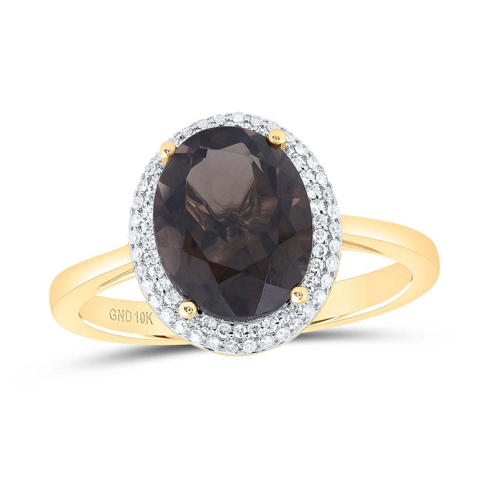 1/8Ctw-Diamond 10X8 Mm Ov - Smoky Topaz Synthetic Ring (2.13 grams)