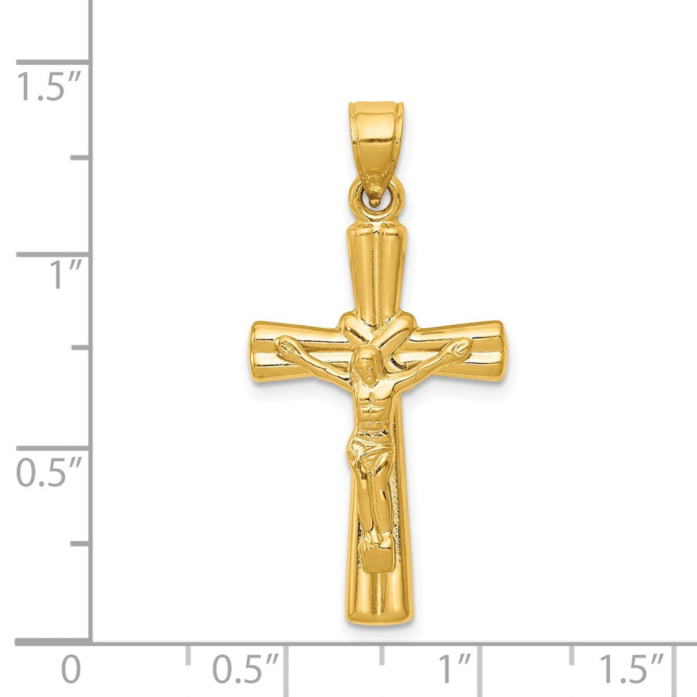 14k Yellow Gold 16 mm Reversible Jesus Crucifix Pendant (1.09 grams)