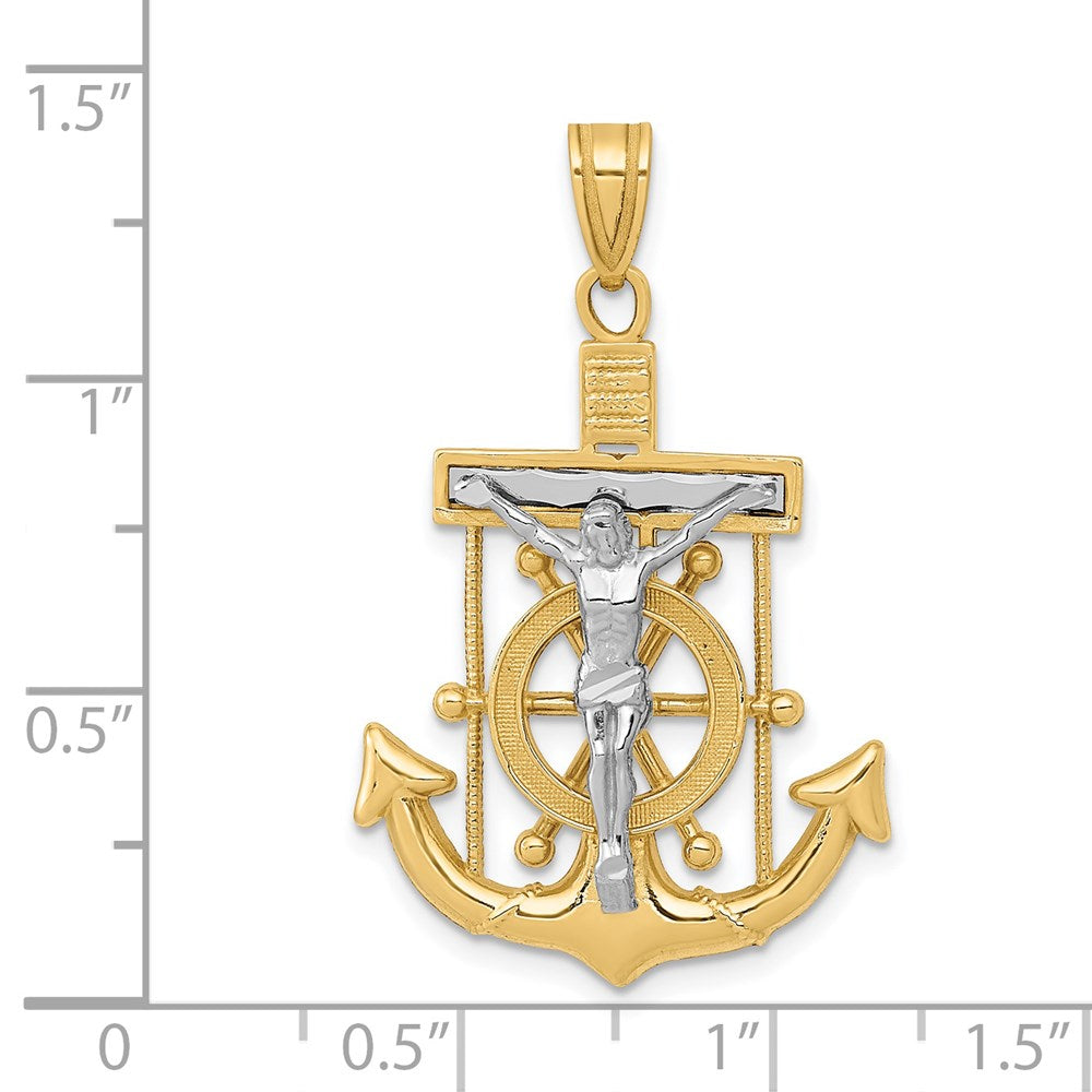 14k Two-tone 22 mm Diamond-cut Mariner's Cross Pendant (2.61 grams)