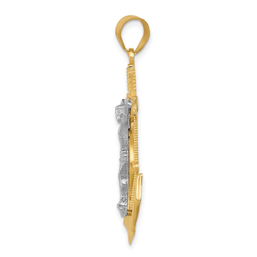 14k Two-tone 27 mm Diamond-cut Mariner's Cross Pendant (3.48 grams)
