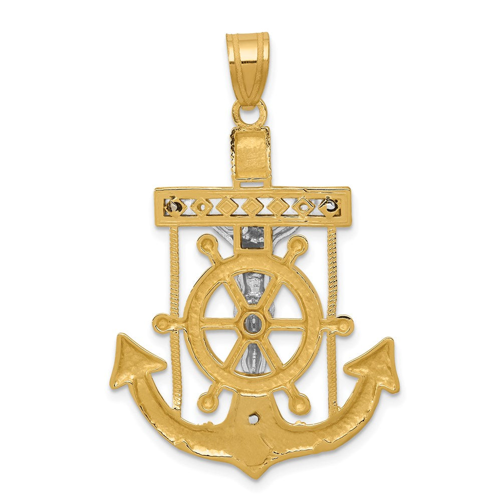 14k Two-tone 27 mm Diamond-cut Mariner's Cross Pendant (3.48 grams)