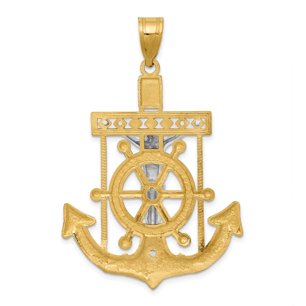 14k Two-tone 34 mm Diamond-cut Mariner's Cross Pendant (6.4 grams)