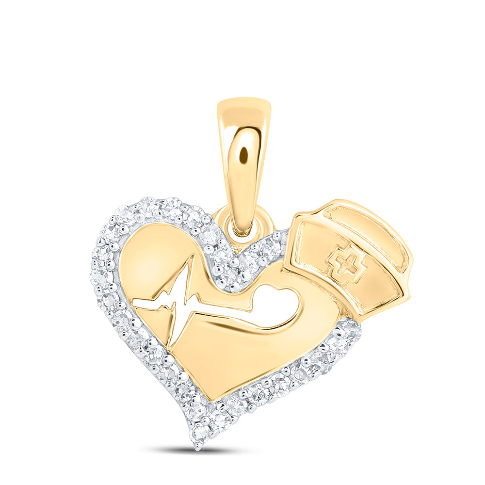 10Kt Gold 1/10Ctw-Dia Nk Gift Nurse Heart Pendant