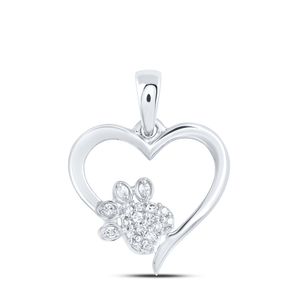 Sterling Silver 1/20Ctw - Dia Nk Gift Paw Heart Pendant