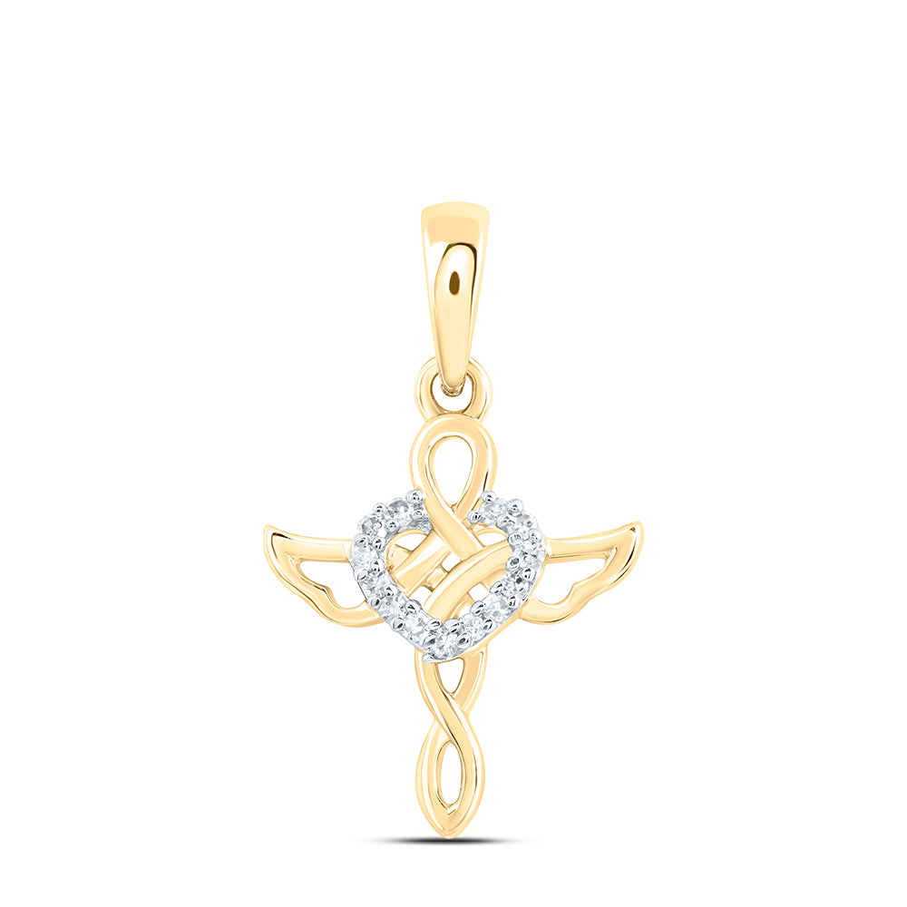 10Kt Gold 1/20Ctw-Dia Nk Gift Heart Cross Pendant