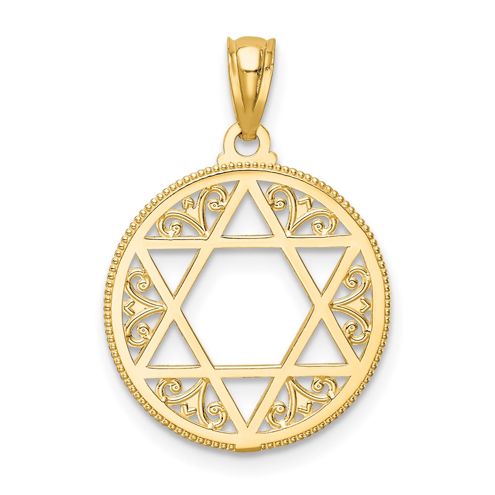 14k Yellow Gold 17 mm Filigree Star of David Pendant (1.02 grams)