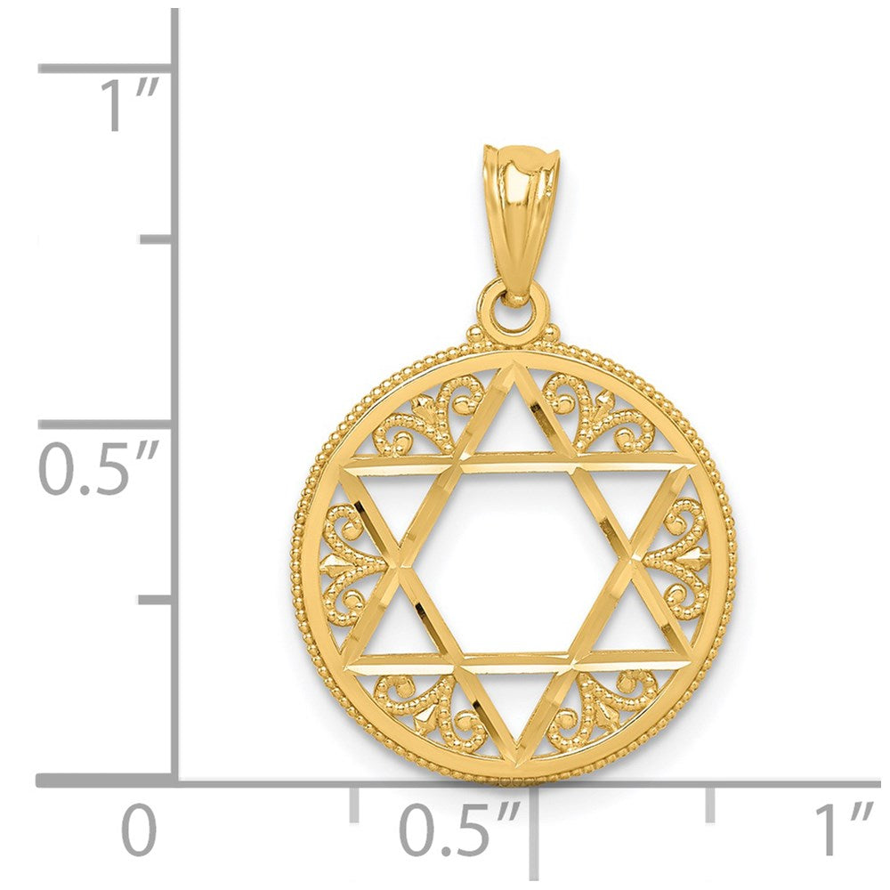 14k Yellow Gold 17 mm Filigree Star of David Pendant (1.02 grams)