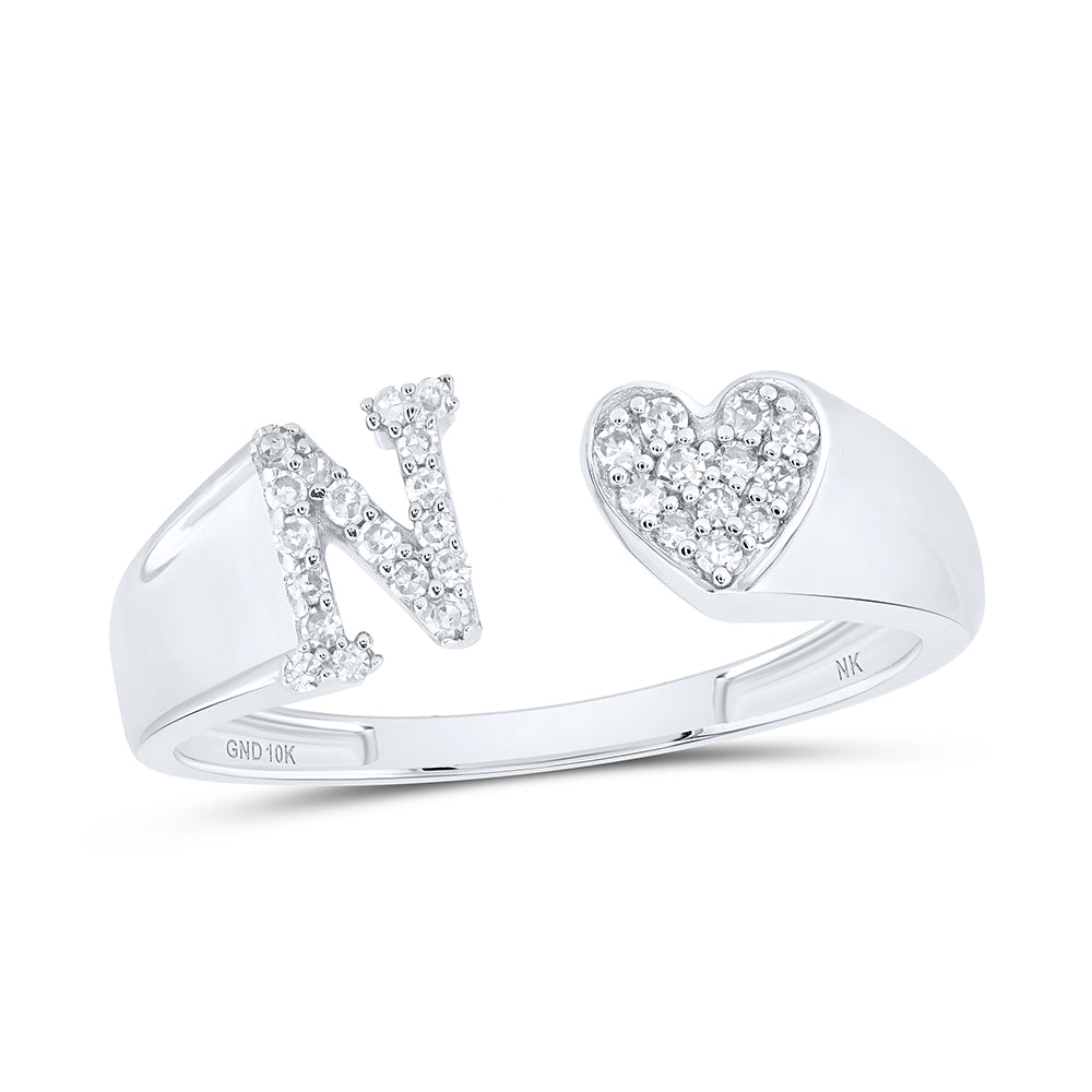 1/8Ctw-Dia Nk Gift Initial "N" Ladies Heart Ring (1.69 grams)