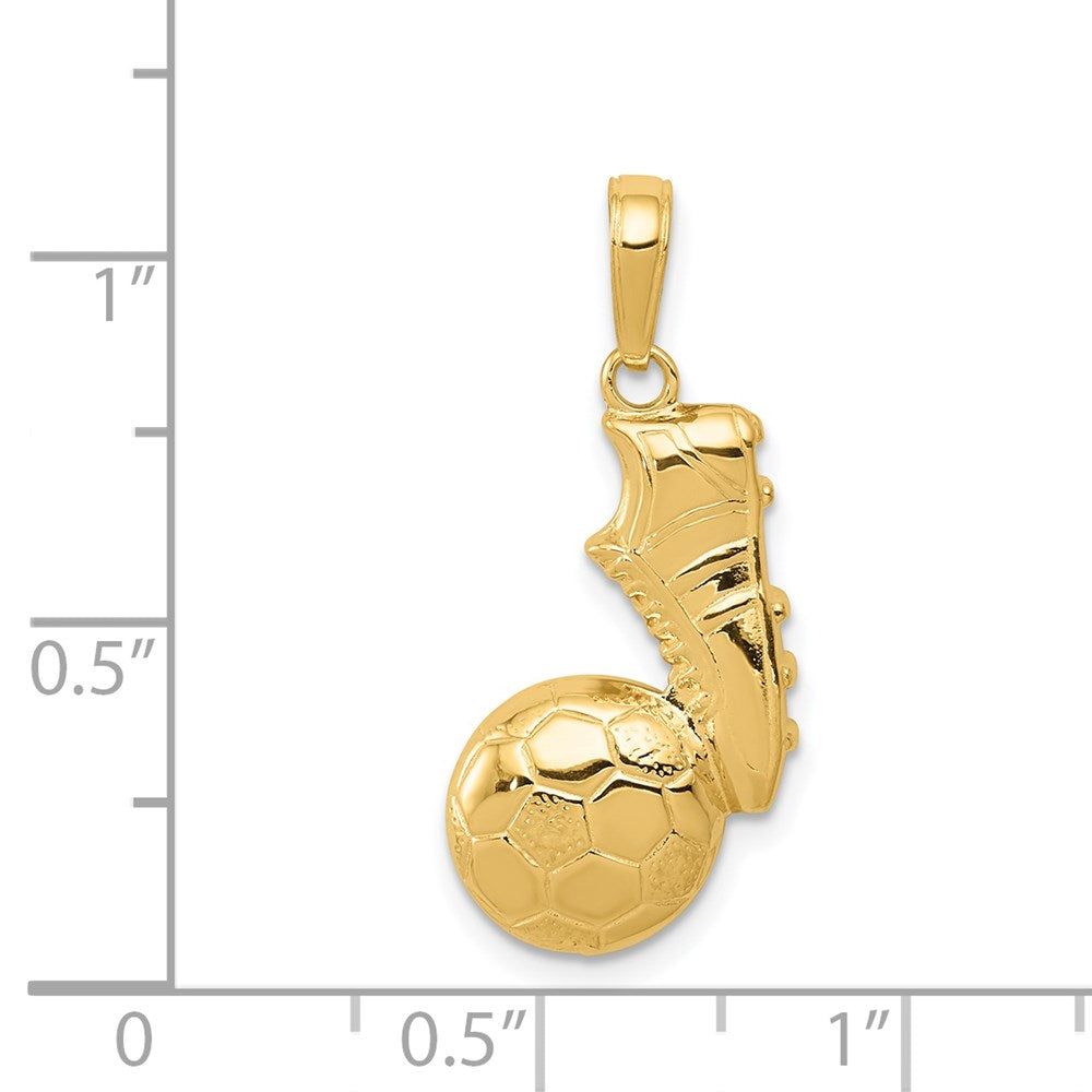 14k Yellow Gold 13 mm Soccer Ball and Shoe Pendant (1.79 grams)
