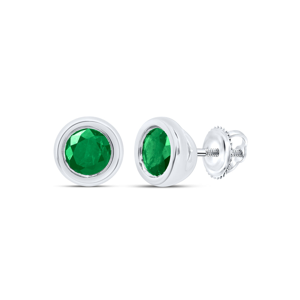 10Kt Gold 4 Mm-Dia Em-Rd Nat Gem Round Stud Earring