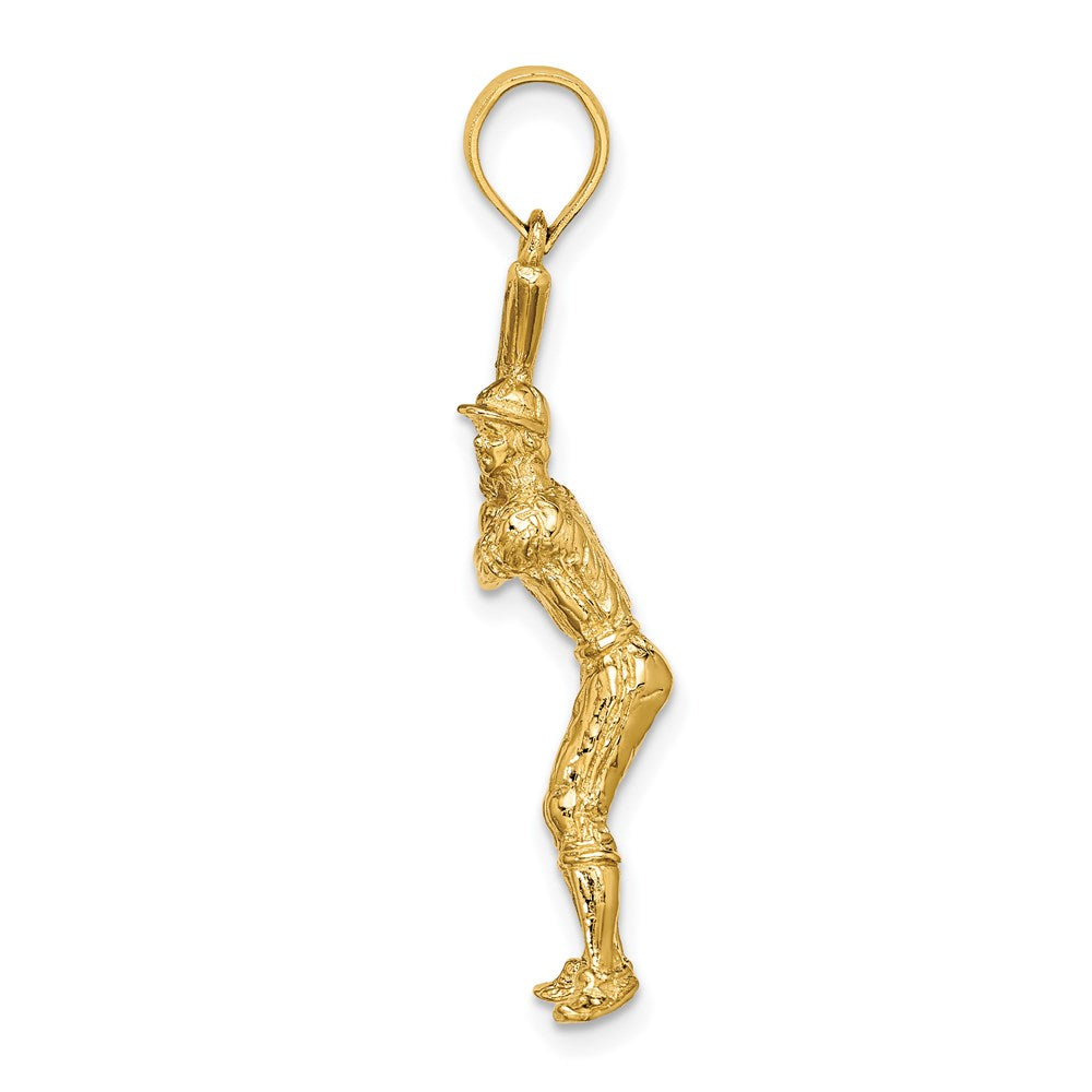 14k Yellow Gold 9.3 mm 3-D Baseball Player with Bat Charm (3.39 grams)