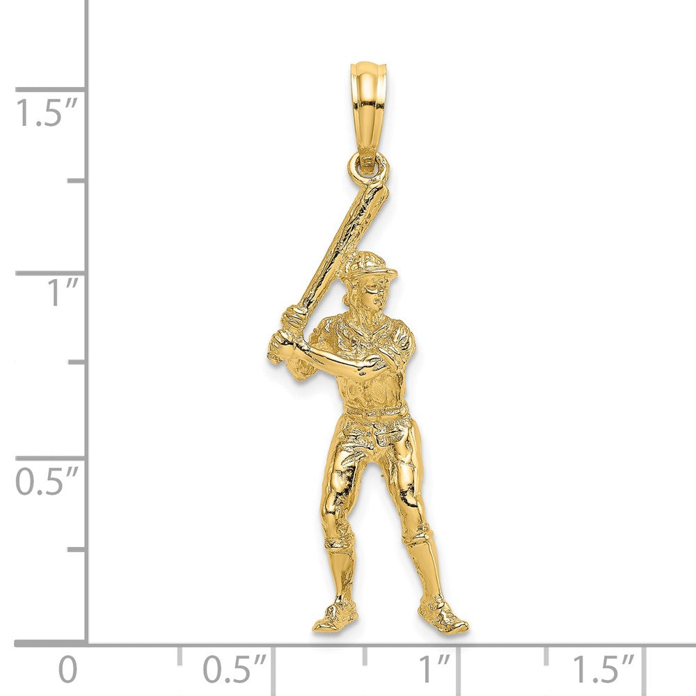 14k Yellow Gold 9.3 mm 3-D Baseball Player with Bat Charm (3.39 grams)