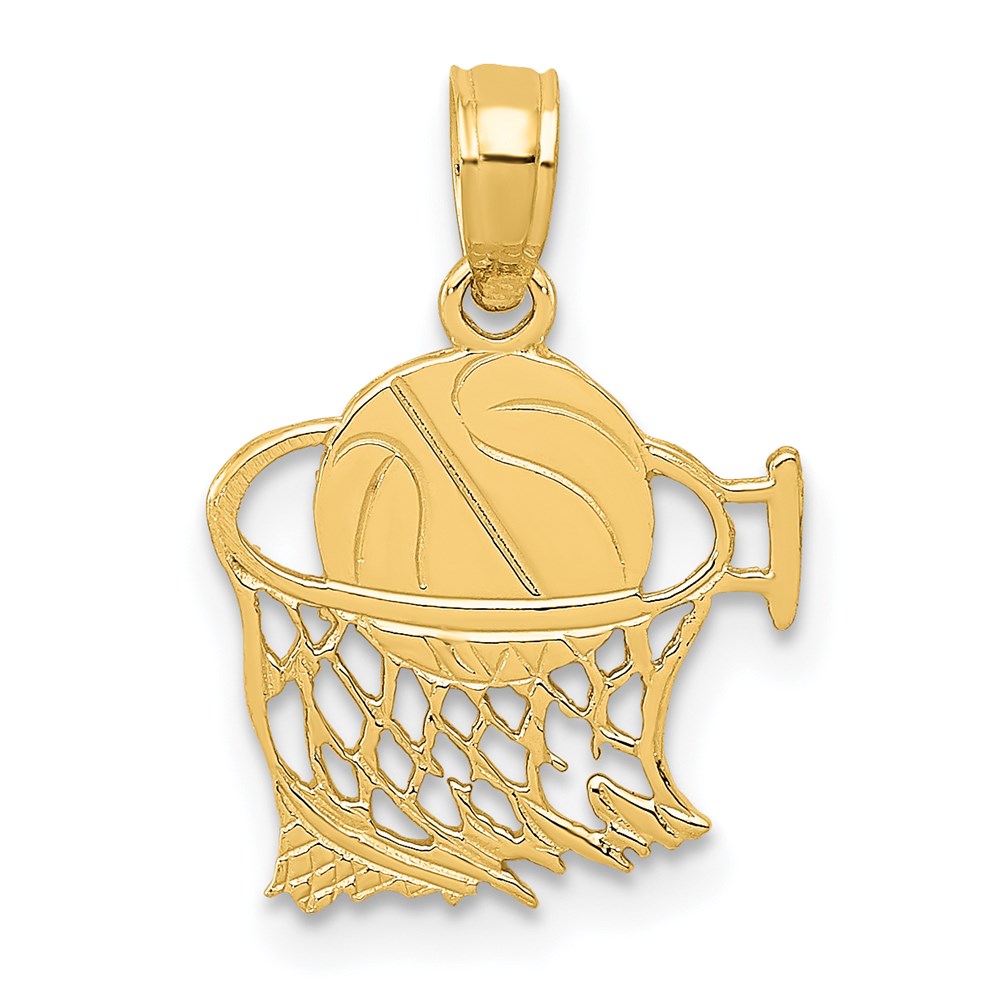 14k Yellow Gold 12 mm Basketball in Net Pendant (0.65 grams)