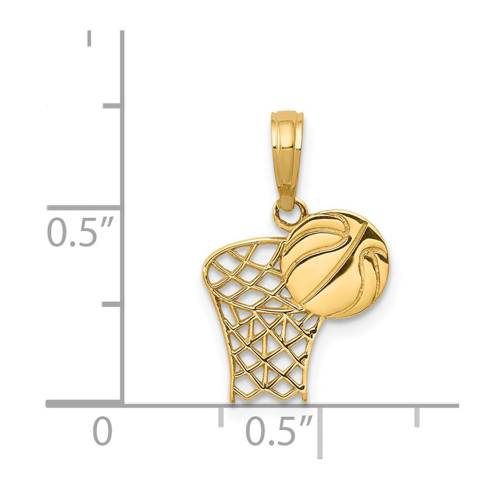 14k Yellow Gold 12 mm Basketball Hoop and Ball Pendant (0.59 grams)