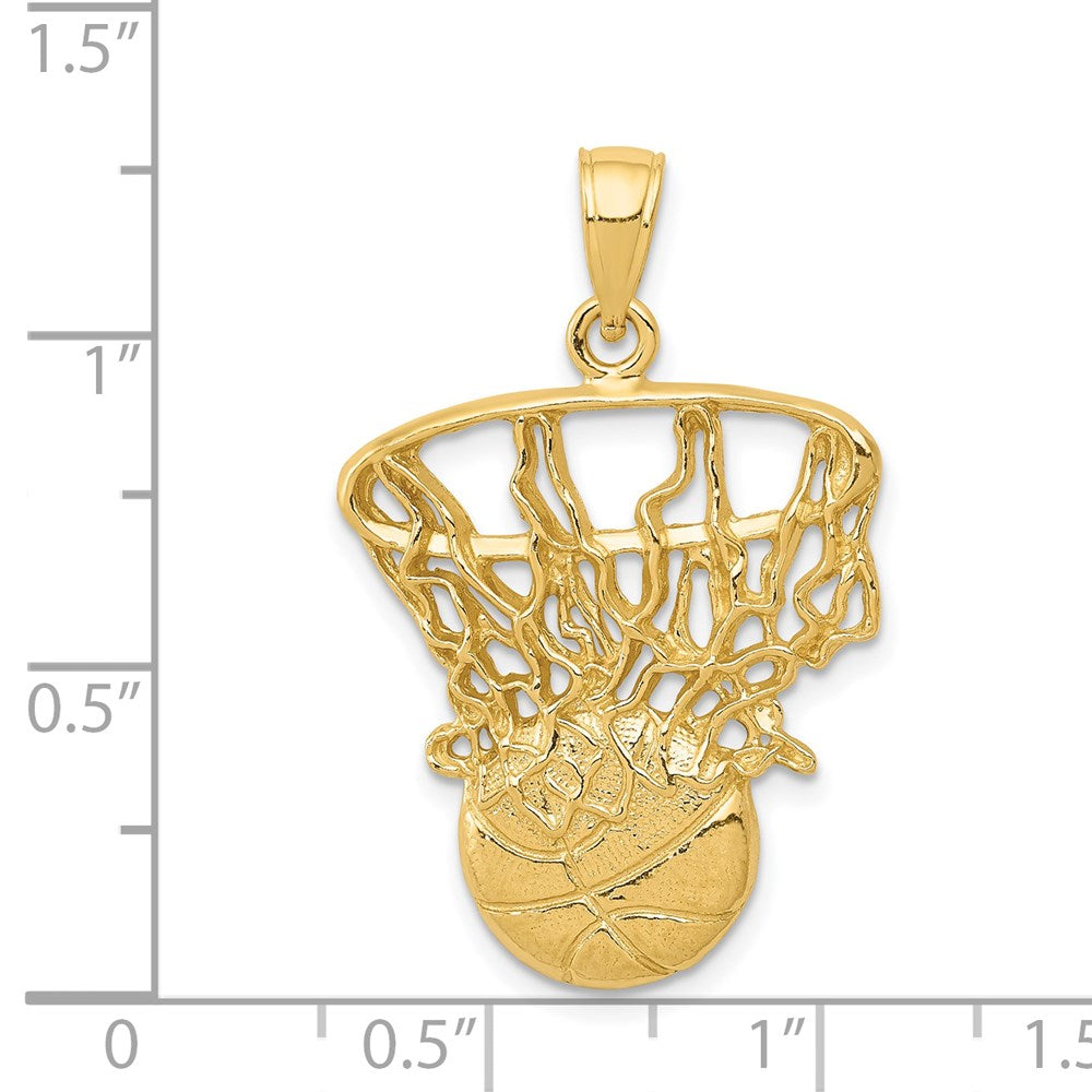 14k Yellow Gold 20 mm Swoosh Basketball and Net Pendant (2.84 grams)