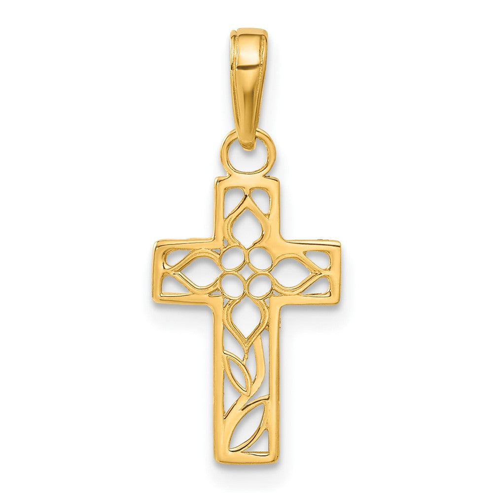 14k Yellow Gold 11 mm Diamond-cut Filigree Cross Pendant (0.56 grams)