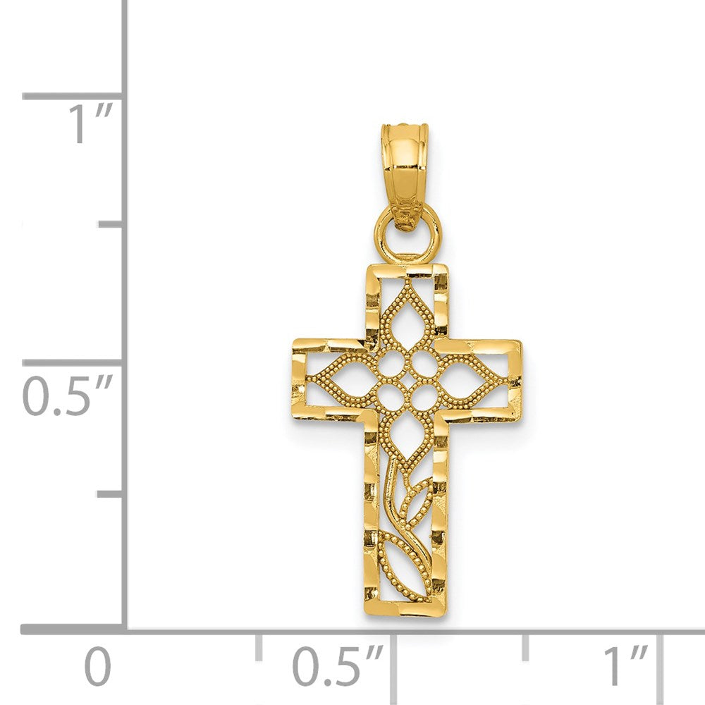 14k Yellow Gold 11 mm Diamond-cut Filigree Cross Pendant (0.56 grams)