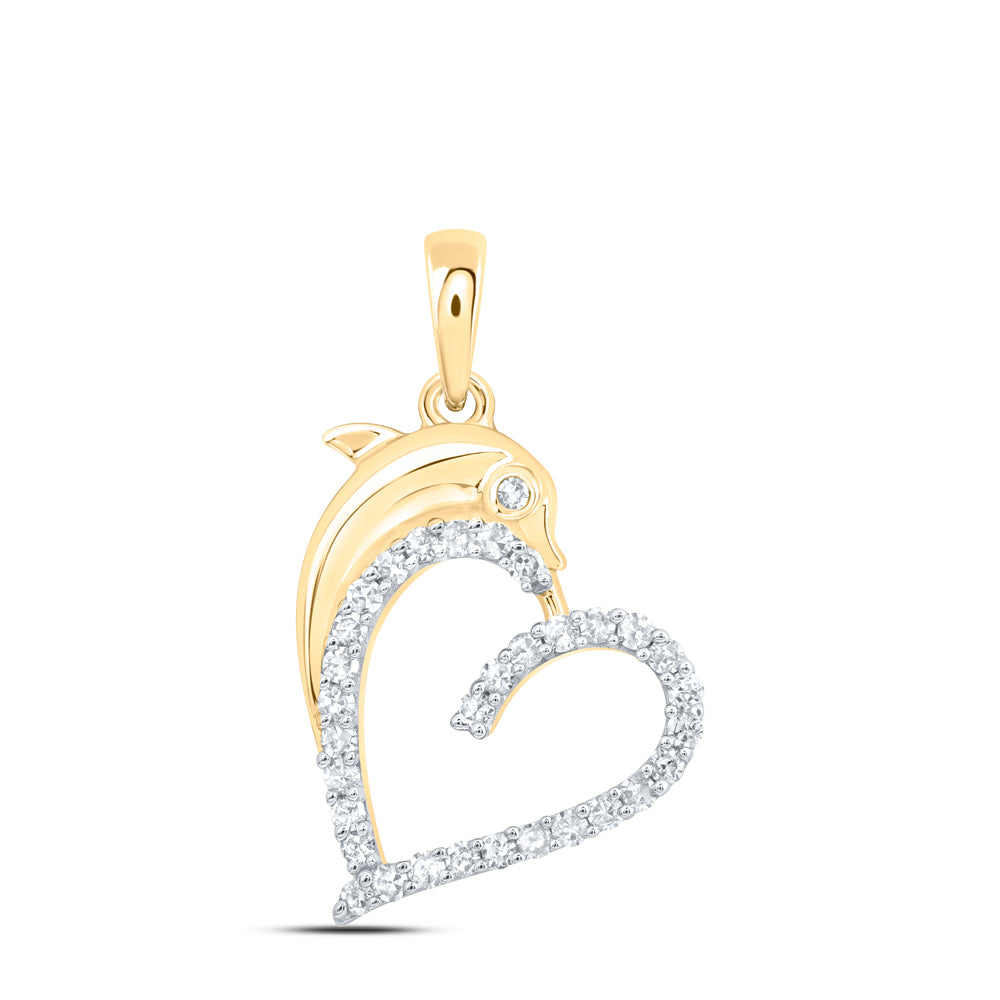 10Kt Gold 1/5Ctw-Dia Nk Gift Heart Dolphin Pendant