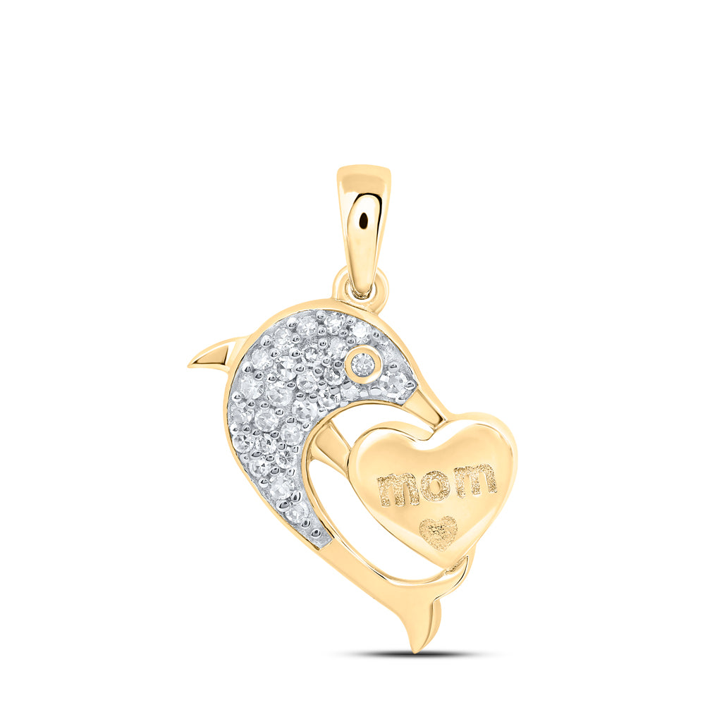 10Kt Gold 1/8Ctw-Dia Nk Gift Mom Heart Dolphin Pendant