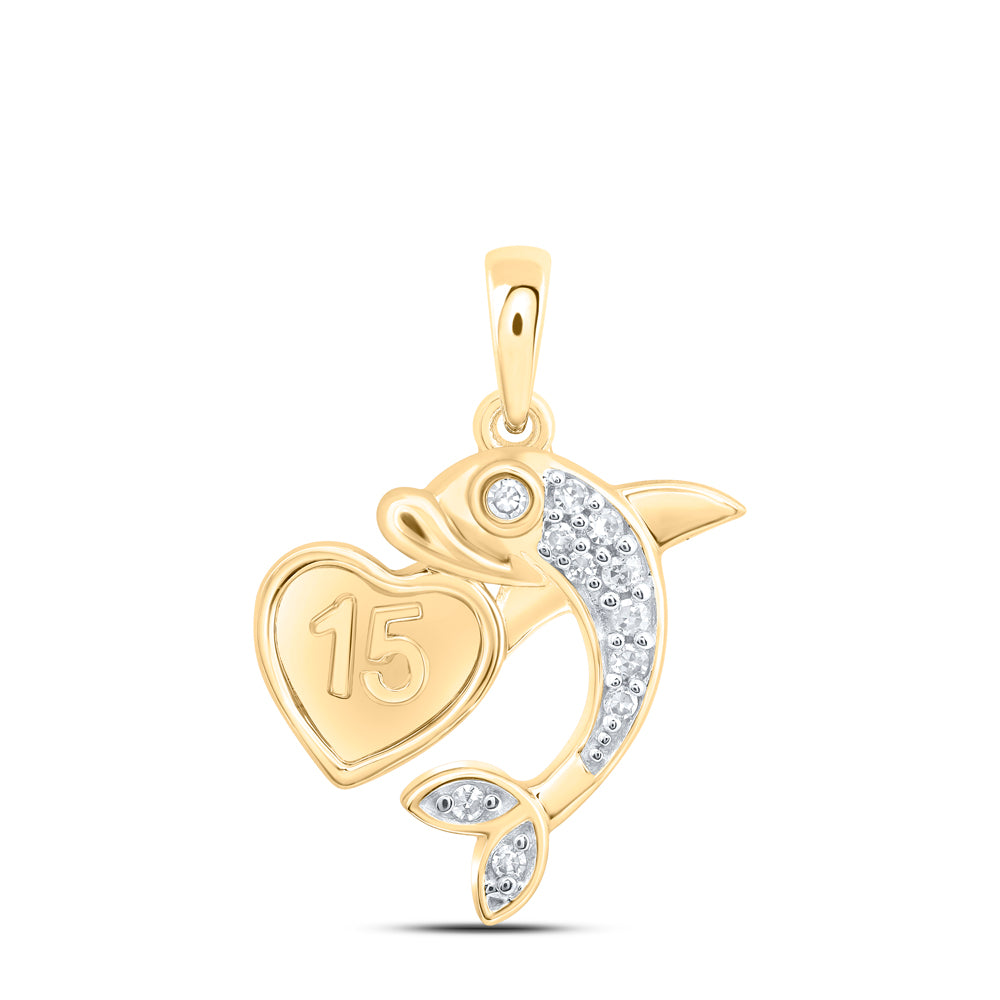 10Kt Gold 1/20Ctw-Dia Nk Gift Heart Dolphin Pendant