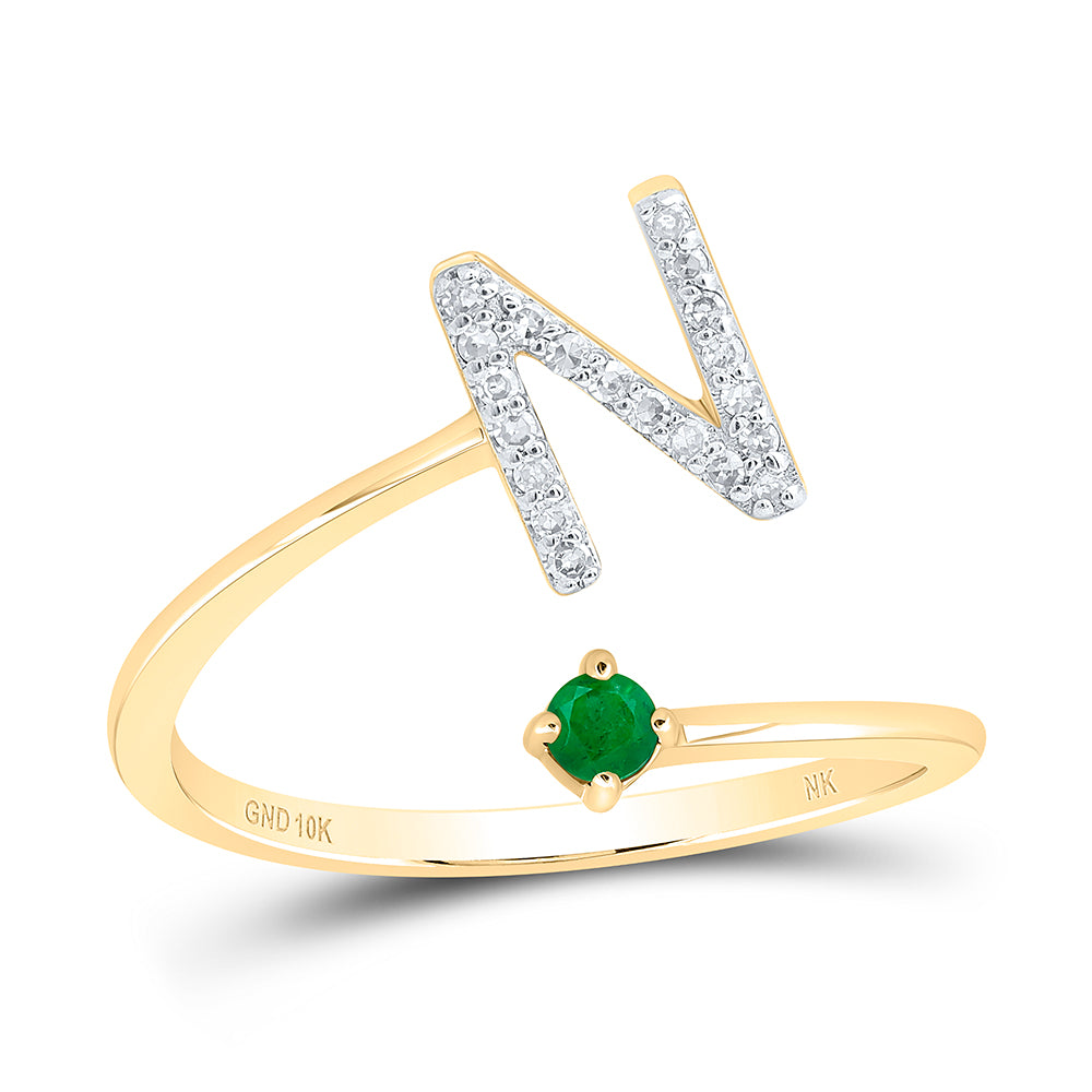 1/12Ctw-Nat Dia Nk 2.5Mm Rd-Em Nat Gem Initial "N" Ladies Ring (1.74 grams)