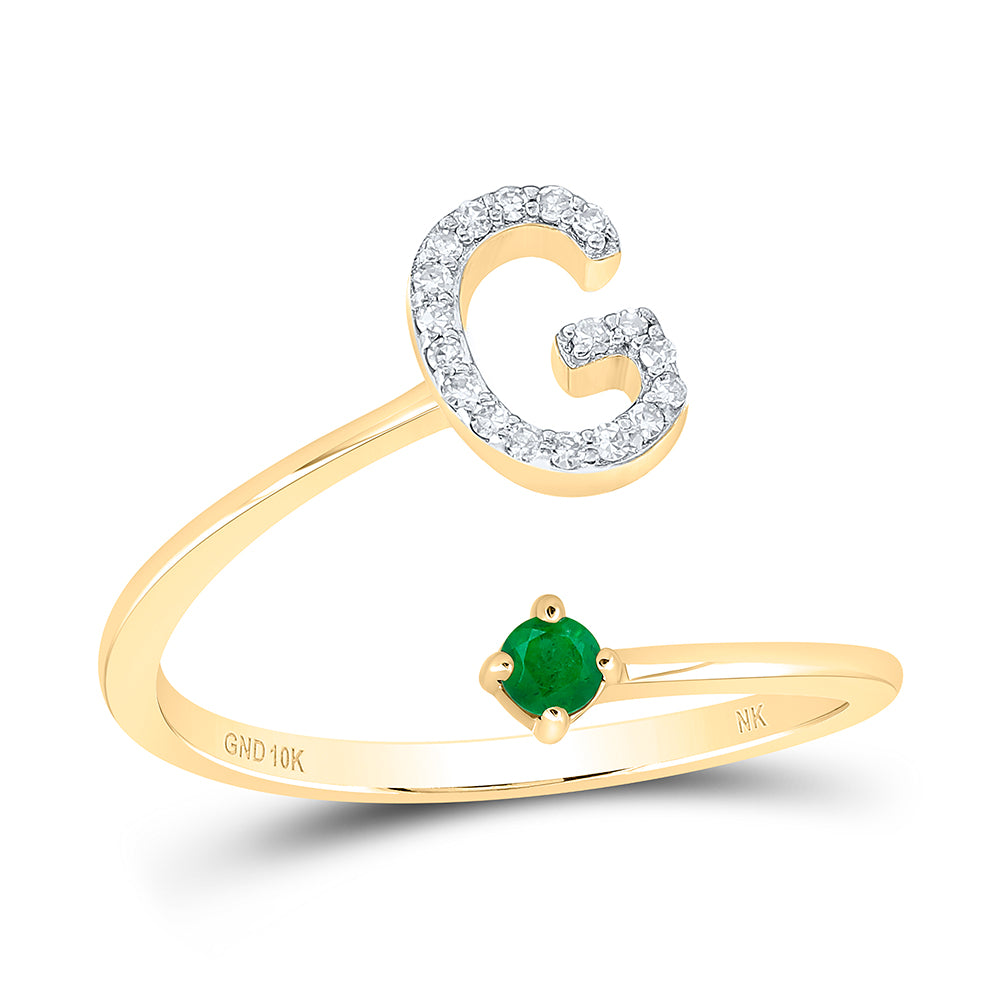 1/12Ctw-Nat Dia Nk 2.5Mm Rd-Em Nat Gem Initial "G" Ladies Ring (1.8 grams)