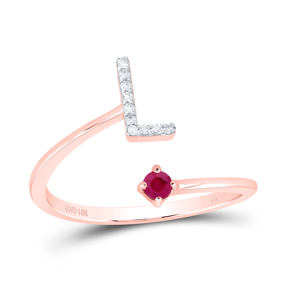 1/20Ctw-Nat Dia Nk 2.5Mm Rd-Ru Nat Gem Initial "L" Ladies Ring (1.43 grams)