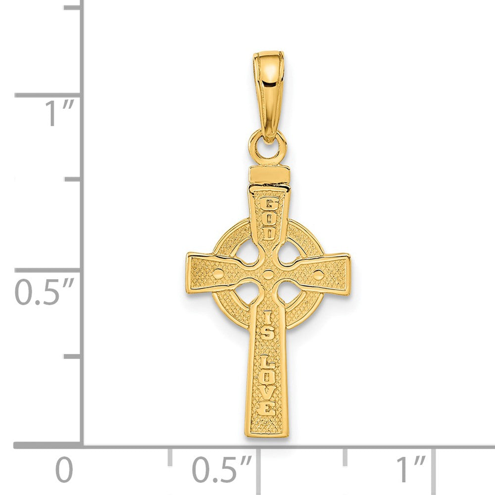 14k Yellow Gold 13 mm Reversible GOD IS LOVE Celtic Cross Pendant (0.99 grams)