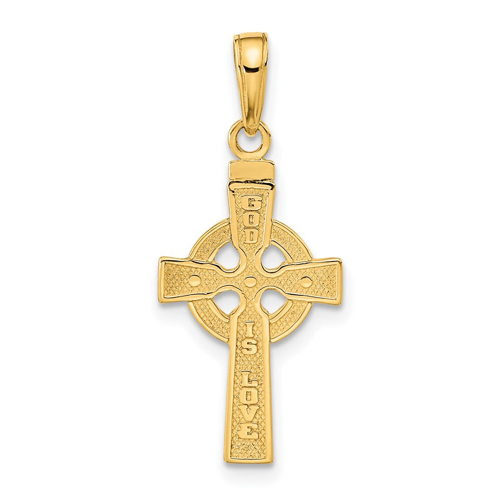 14k Yellow Gold 13 mm Reversible GOD IS LOVE Celtic Cross Pendant