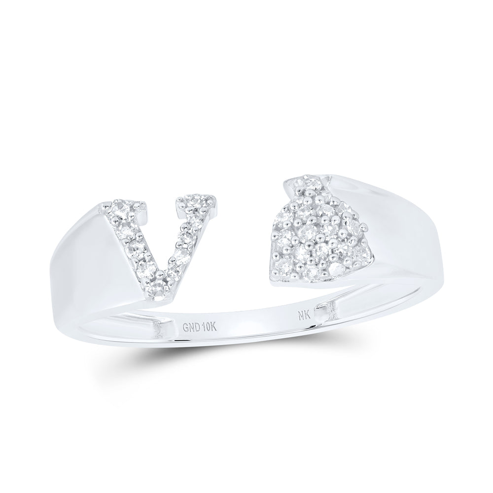 1/8Ctw-Nat Dia Nk Gift Initial "V" Ladies Ring (1.69 grams)