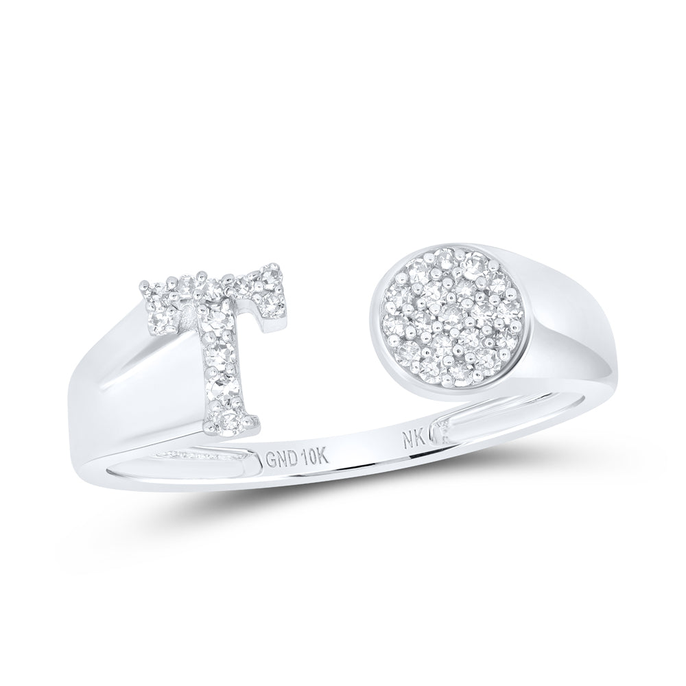 1/8Ctw-Nat Dia Nk Gift Initial "T" Round Ladies Ring (1.54 grams)