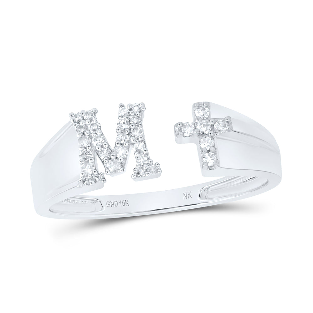 1/8Ctw-Nat Dia Nk Gift Initial "M" Ladies Cross Ring (1.63 grams)